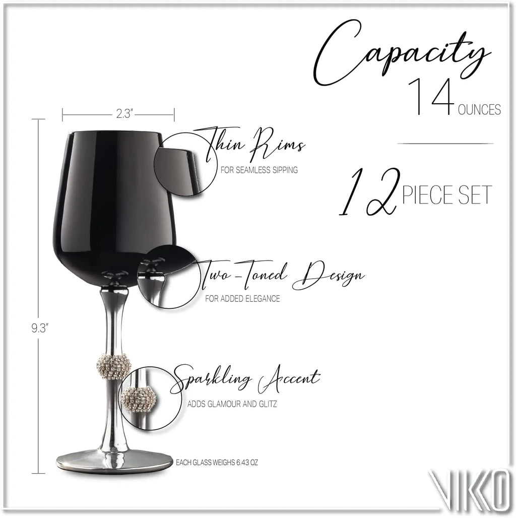 Black Silver Wine Glasses Set Of Twelve F45210