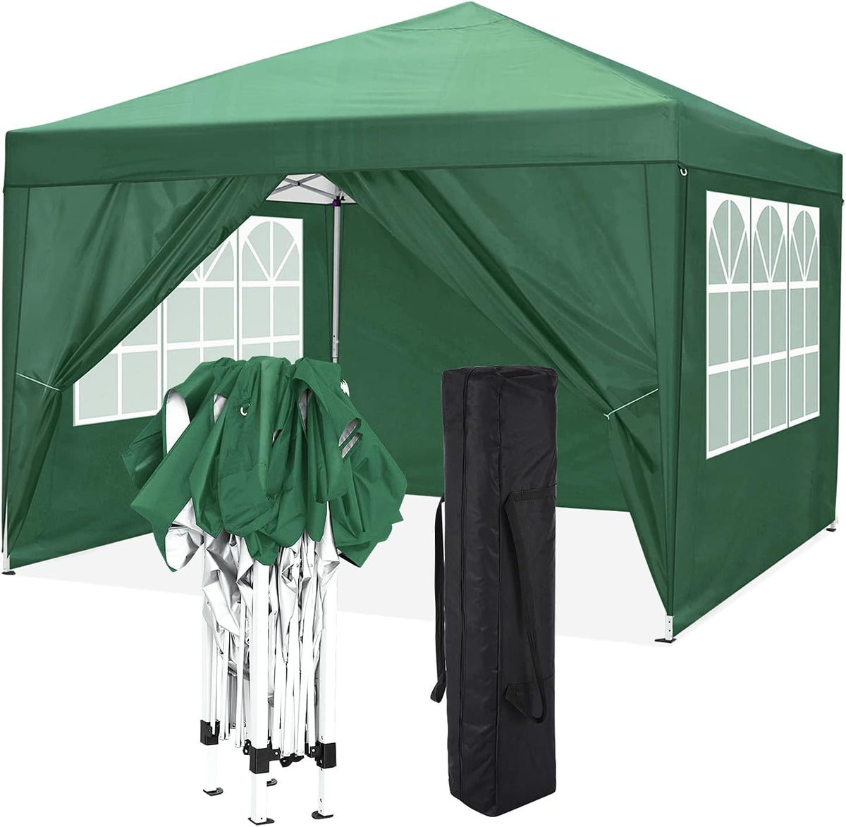 10'x10' Pop Up Commercial Instant Gazebo Tent with 4 Removable Zippered Sidewalls H56962