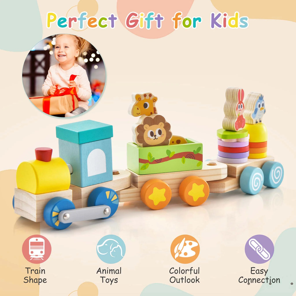 Wooden Stackable Train Set with Animal Toys & Locomotive U28573