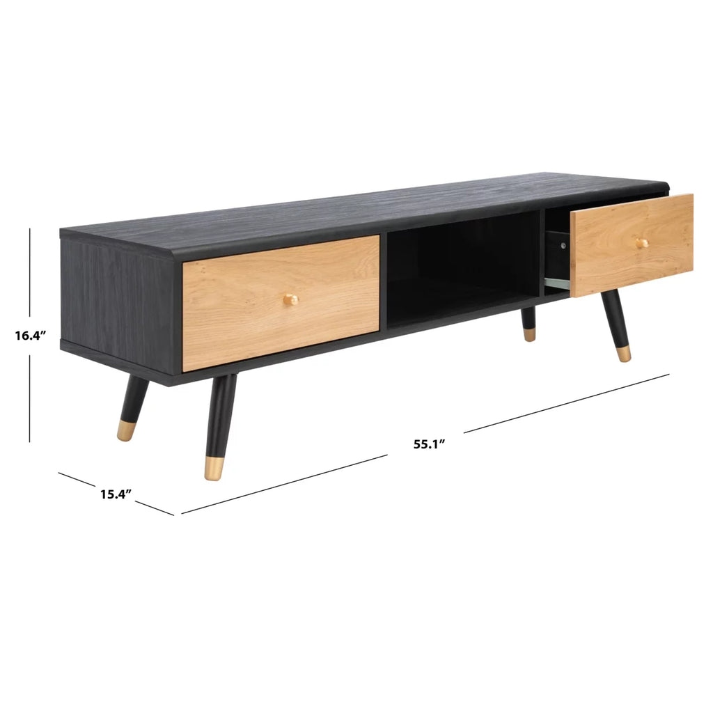Black Oak 2 Drawer 1 Shelf Media Stand Q1279