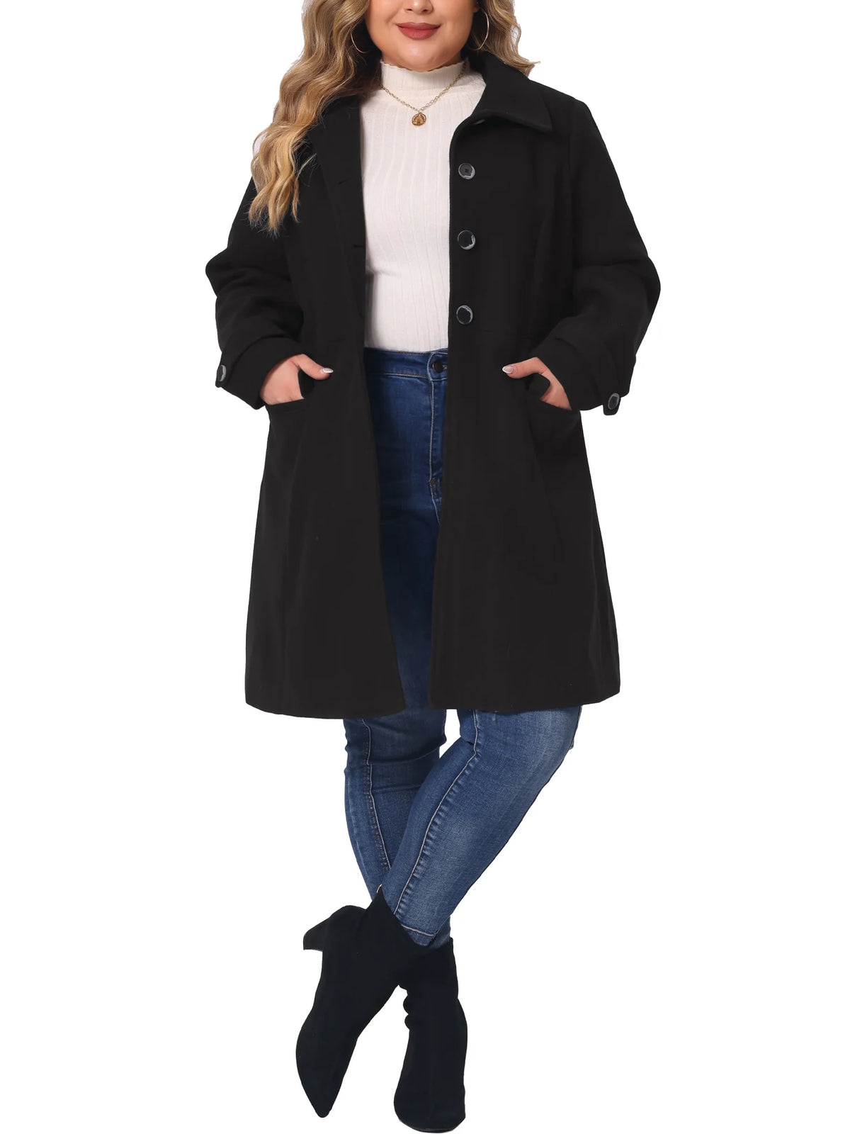 Plus Size Turndown Collar Long Coat H62026