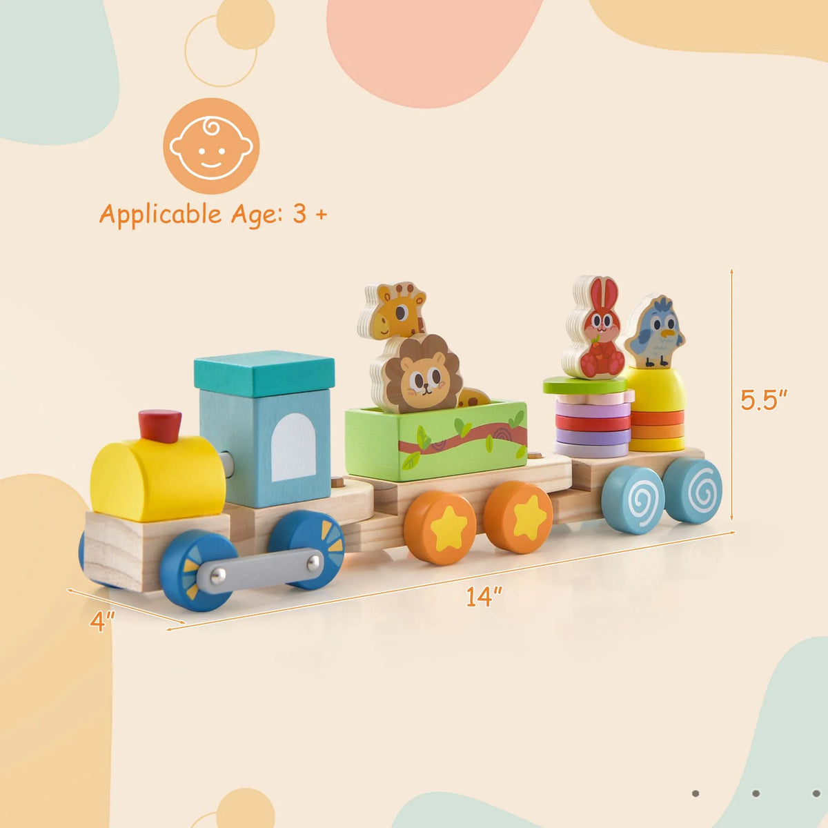 Wooden Stackable Train Set with Animal Toys & Locomotive U28573