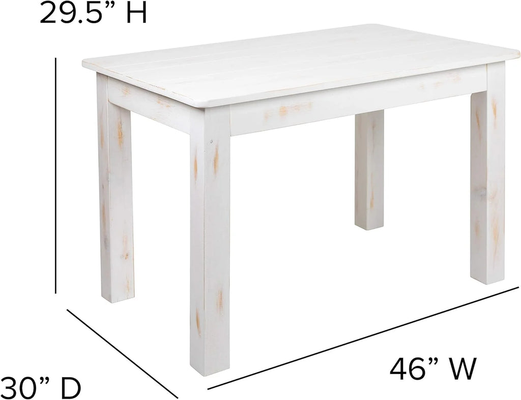 46" X 30" Rectangular Antique Rustic White Solid Pine Dining Table V11085