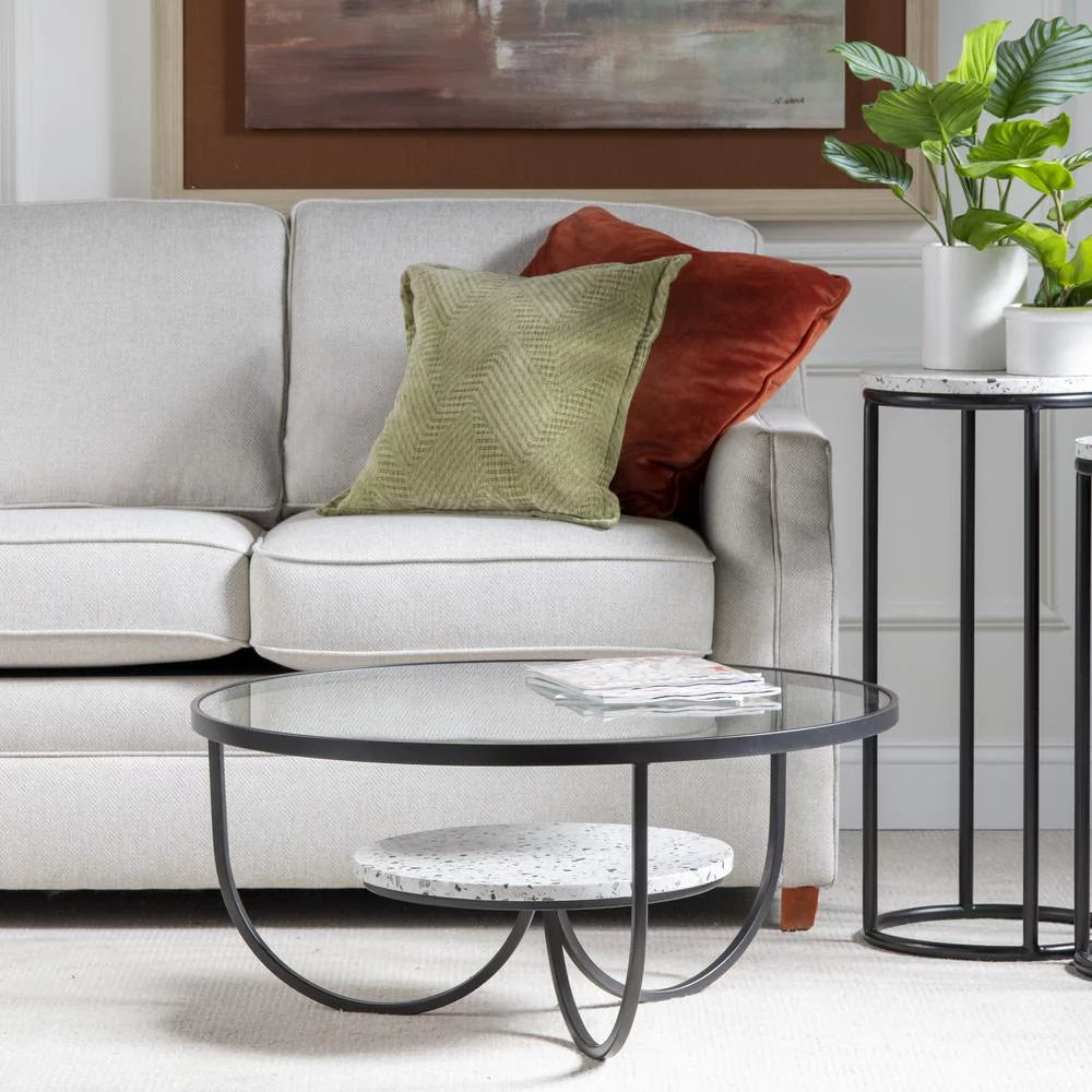 Black Metal Terrazzo Coffee Table X39449