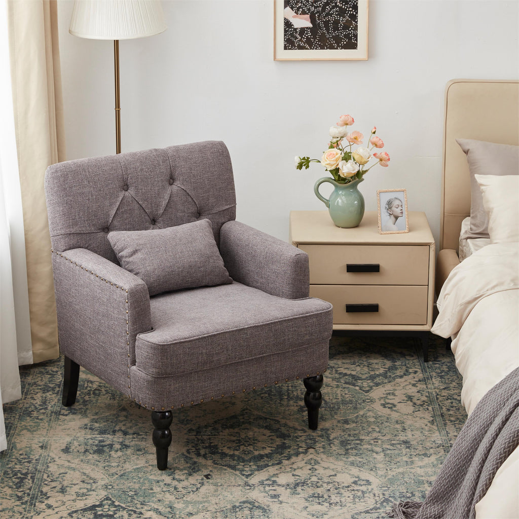 Grey Linen Upholstered Accent Chair with Lumbar Pillow C445073
