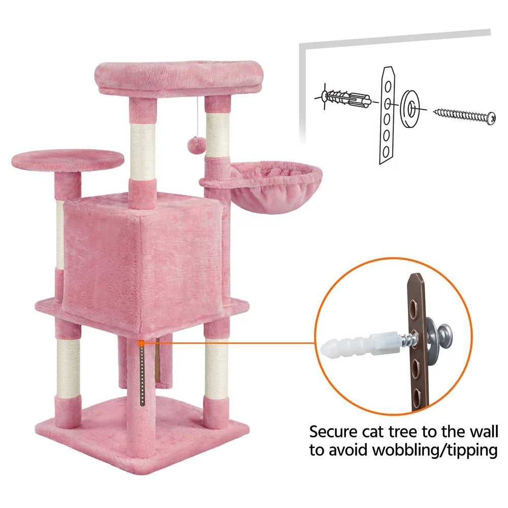 Pink Multilevel Cat Tree Tower with Condo and Perches H36754