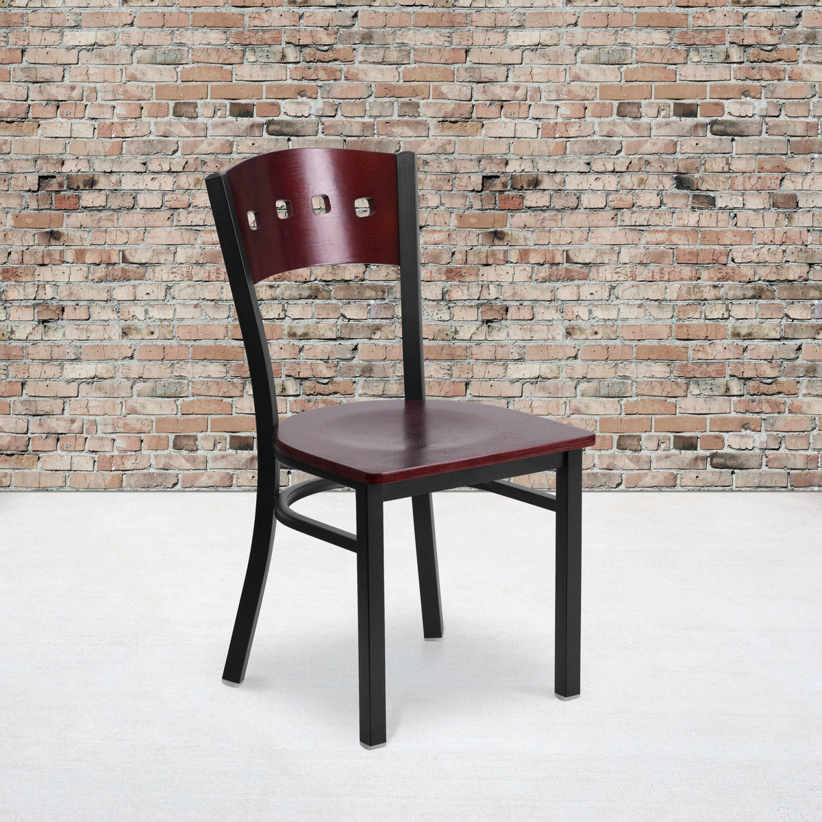 2 Pk Decorative Metal Restaurant Chair Mahogany Wood Back Black N7857