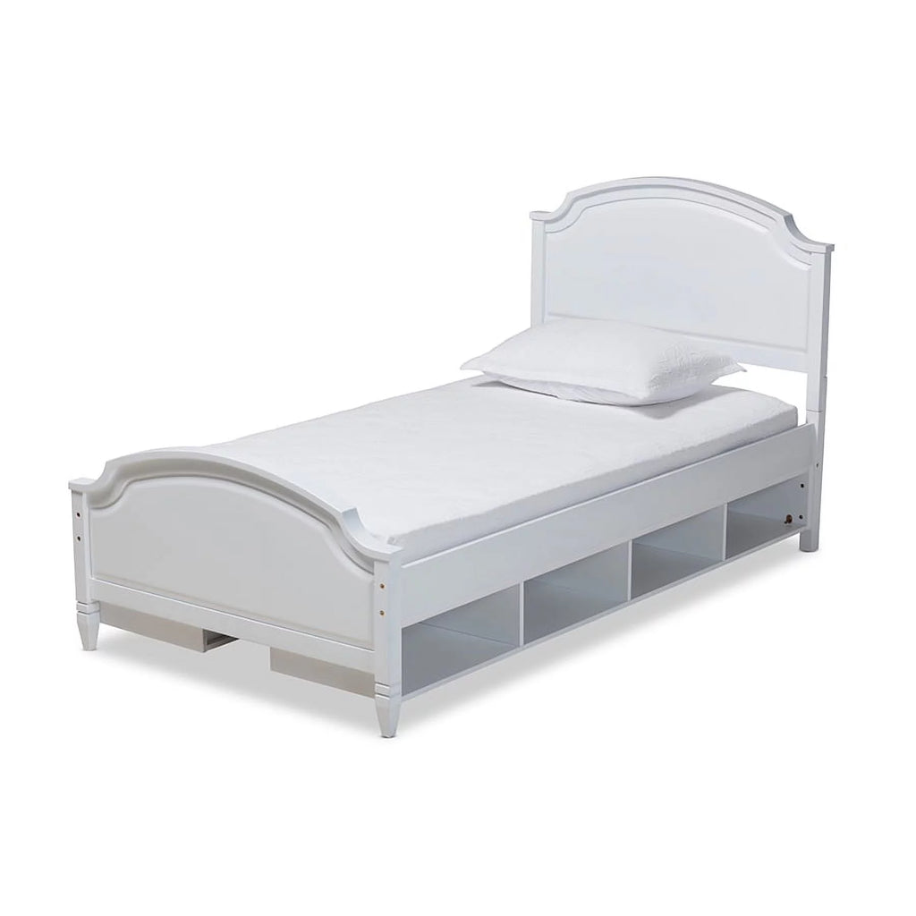 White Wood Twin Size Storage Platform Bed O11984