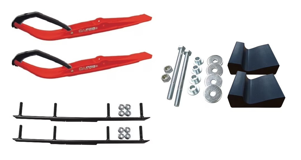 Red Razor Snowmobile Skis with 6" Round Bars Complete Kit T679
