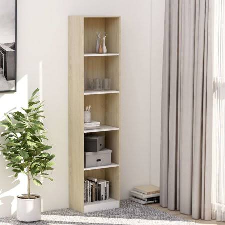 5-Tier Book Cabinet White and Sonoma Oak Chipboard H893