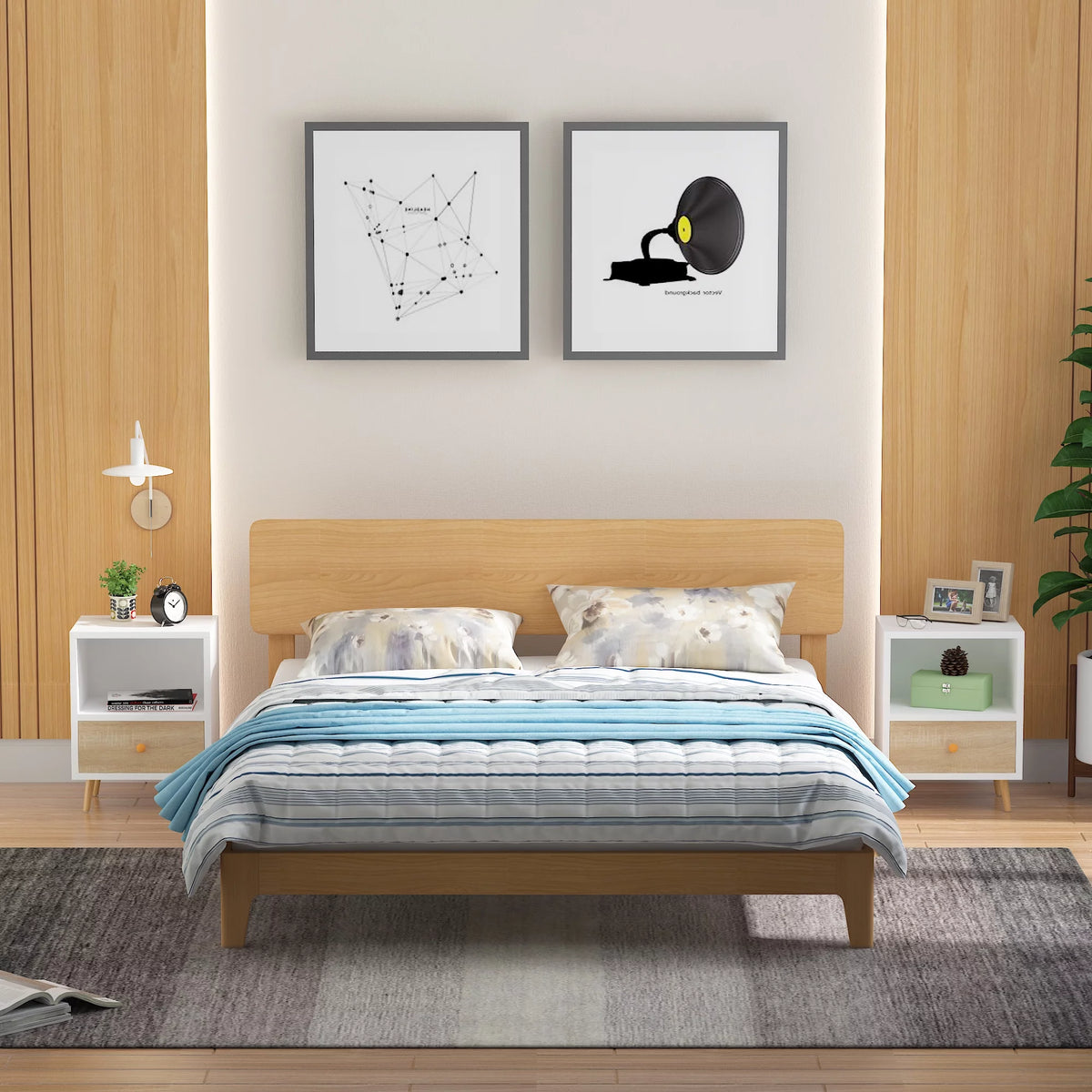 Set of 2 Nightstands with 1 Drawer and Open Shelf Z4449