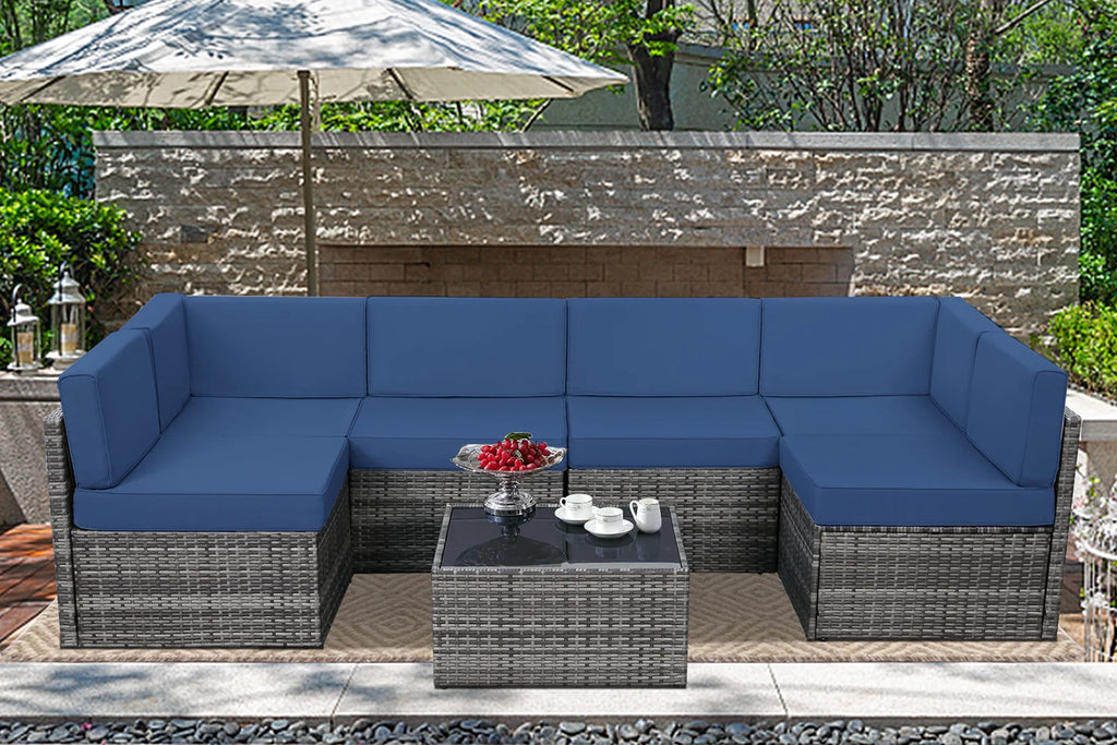7 Piece Rattan Wicker Sectional Sofa Set with Table M996315