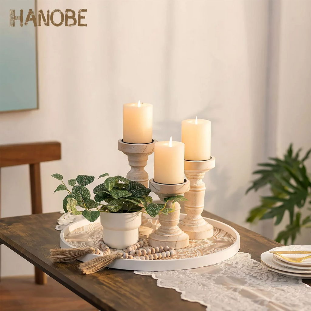 Round White Washed Wood Decorative Tray S7003