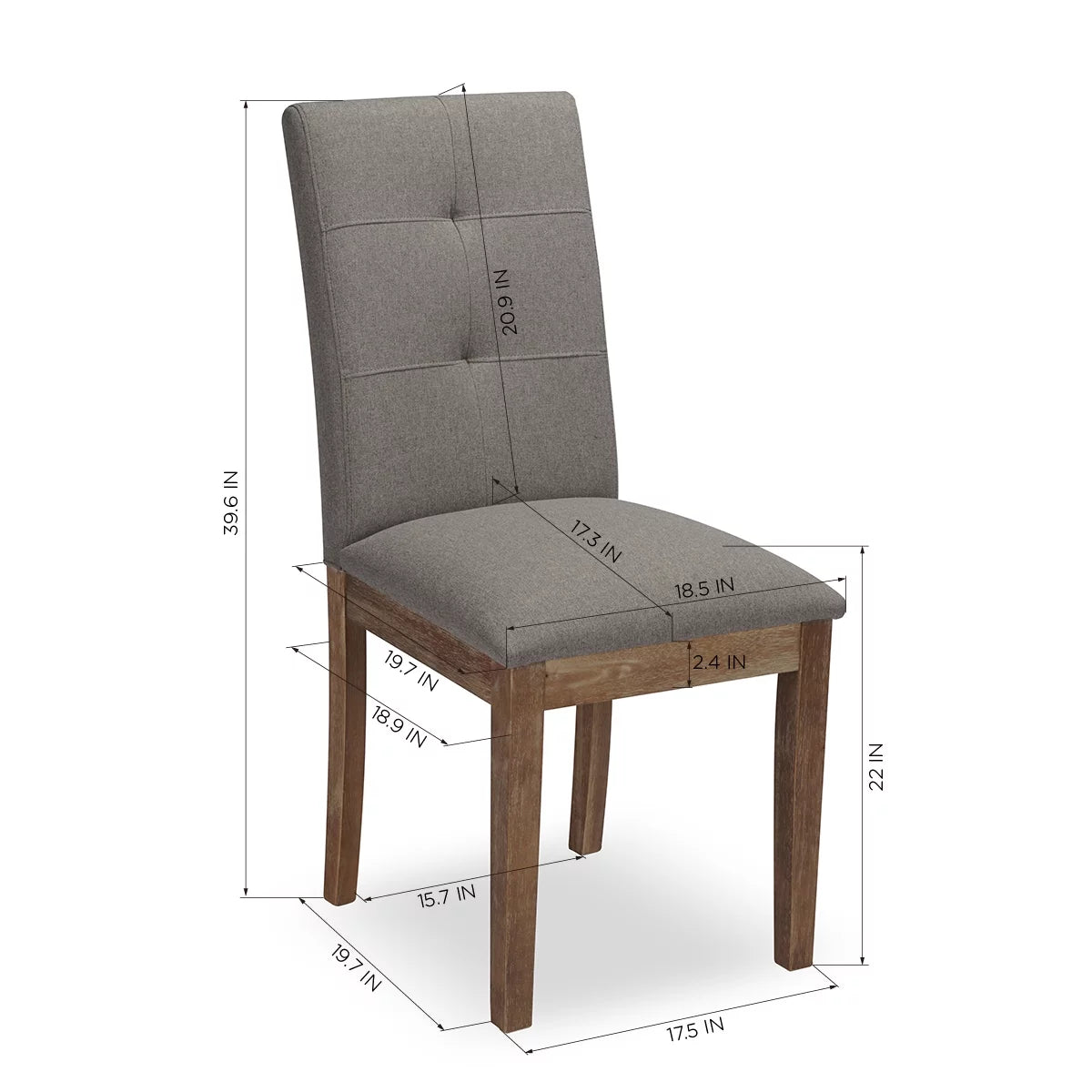 Gray Tufted Dining Chair with Solid Wood Legs Set of 2 Z72759