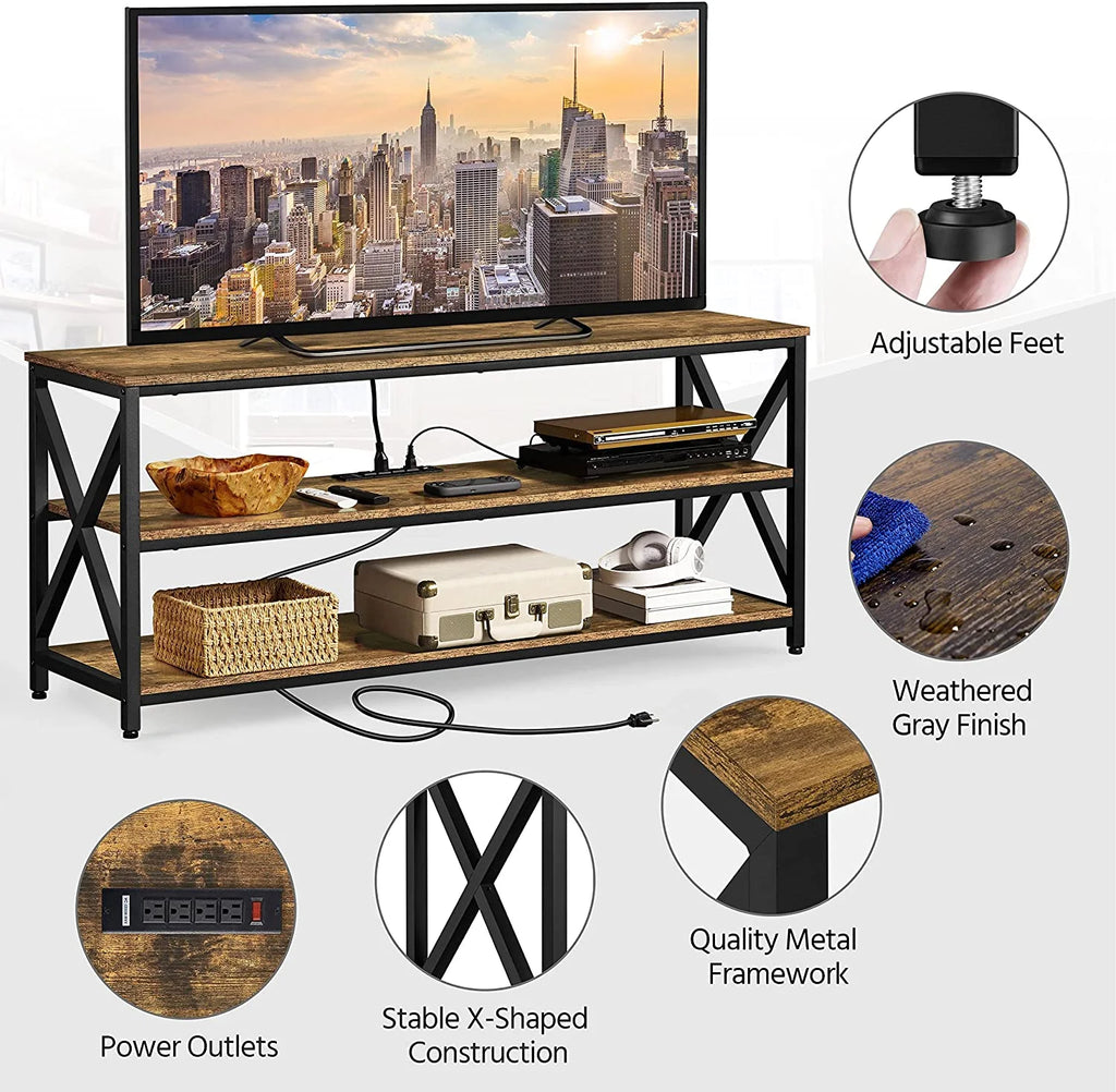 Rustic Brown 65 inch TV Stand with Power Outlets V4559