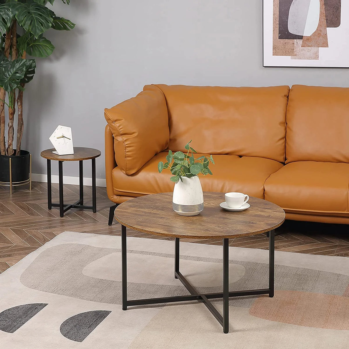 Set of 2 Round Coffee Table with Metal Frame M316