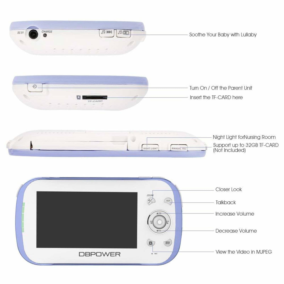 4.3" LCD Video Baby Monitor with 270 Pan-Tilt-Zoom T437419