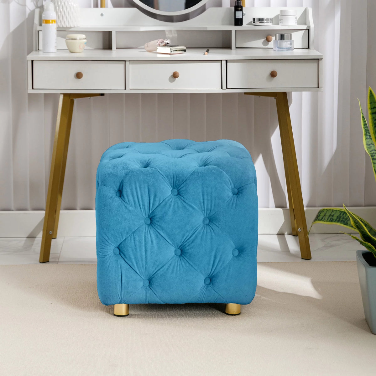 Velvet Tufted Square Ottoman X25574