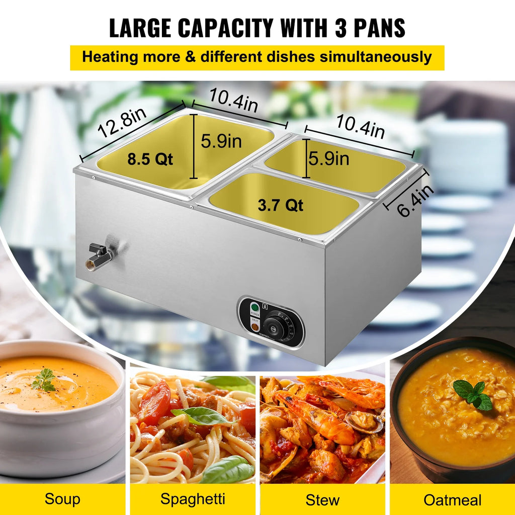 3-Pan Stainless Steel Commercial Food Warmer U205119