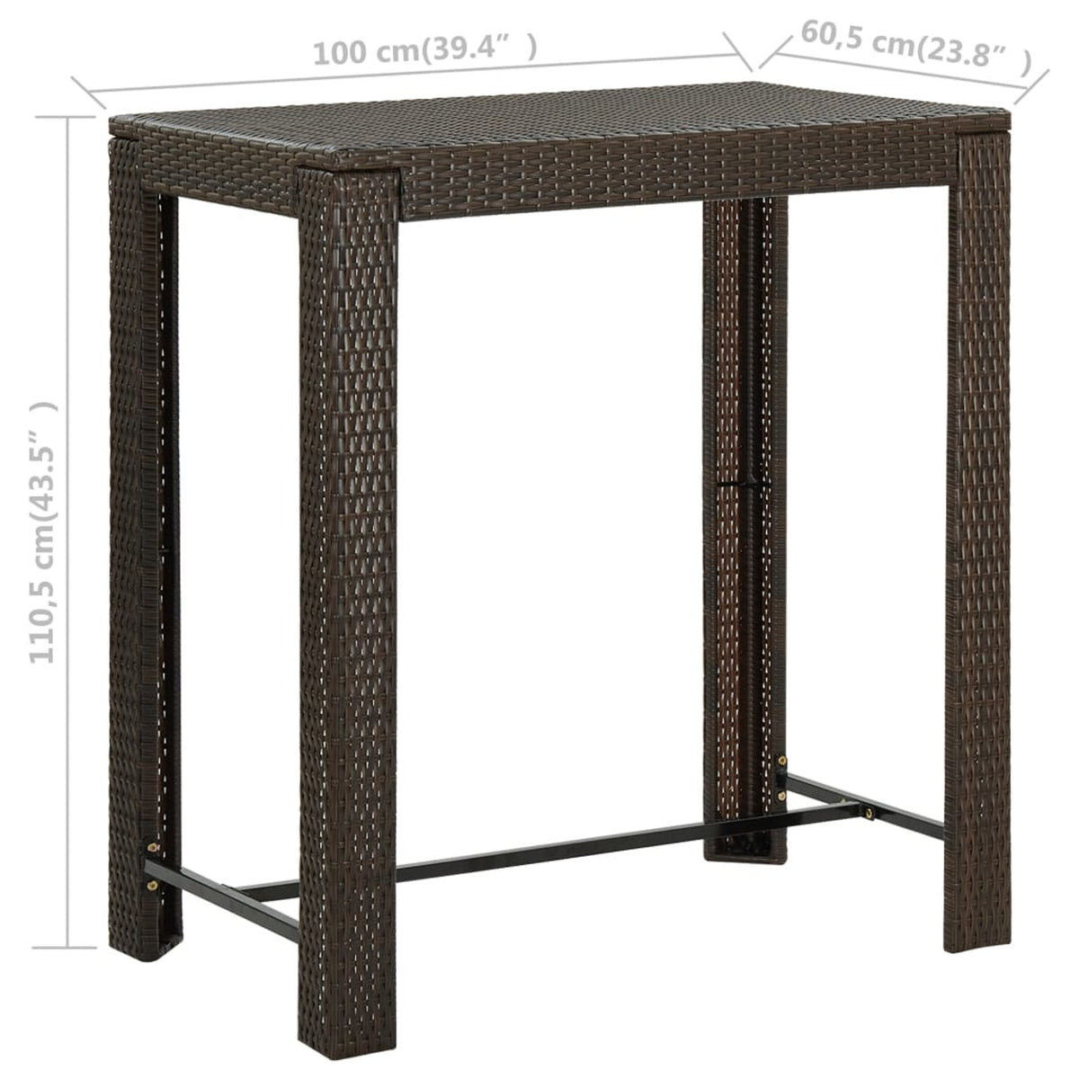 Brown Poly Rattan Patio Bar Table T908