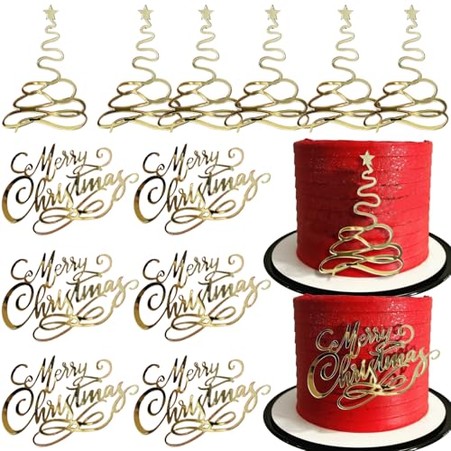 12 Pcs Acrylic Gold Mirror Christmas Cake Toppers Y13797
