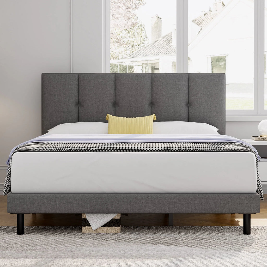 Queen Size Fabric Upholstered Platform Bed Frame A75152