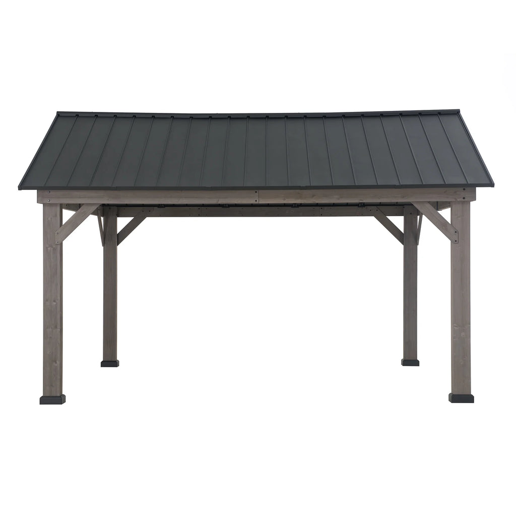 Cedar Framed Gazebo with Matte-Black Steel Gable Roof Hardtop M757416