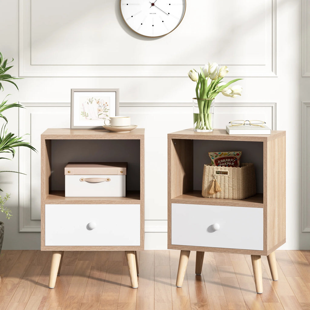 Set of 2 Nightstands with 1 Drawer and Open Shelf Z4449