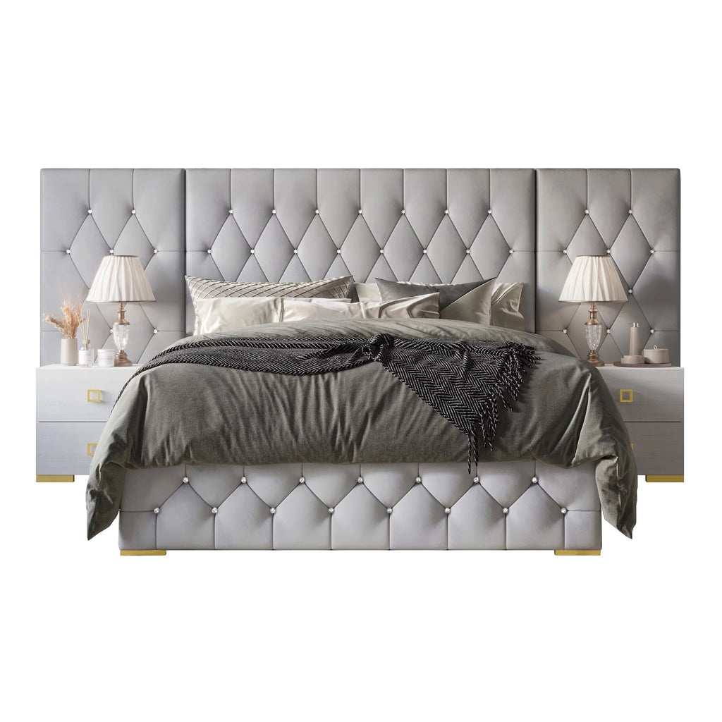 Black Velvet Tufted Platform Bed King I171