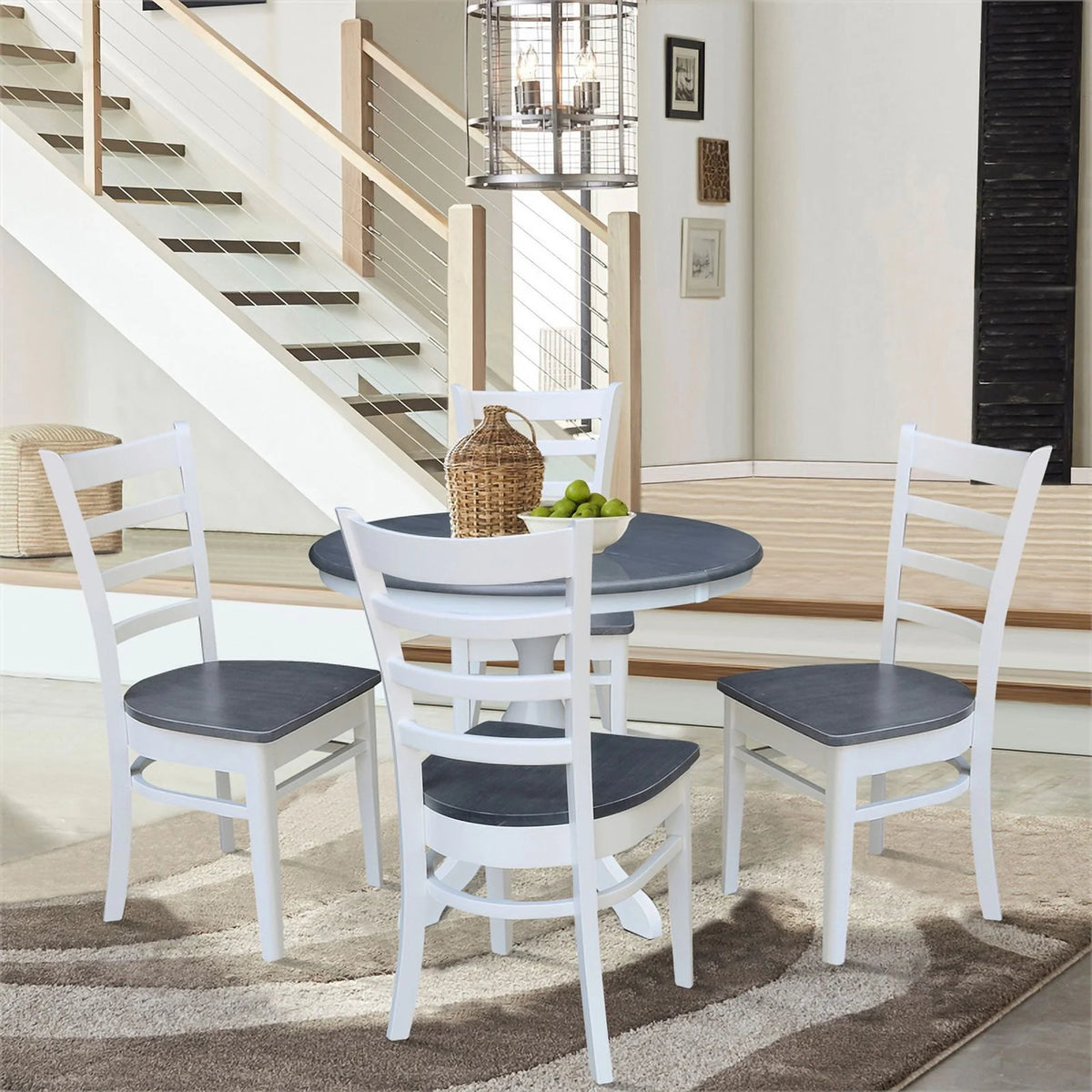 Round Wood Extension Dining Table with 4 Chairs P170136