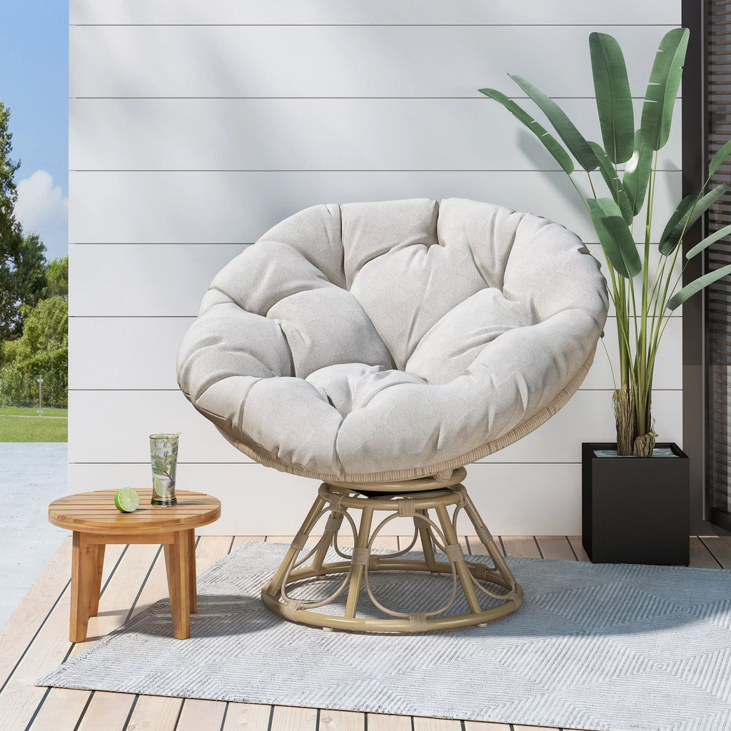 Papasan Swivel Chair Cushion Light Brown and Beige X81903