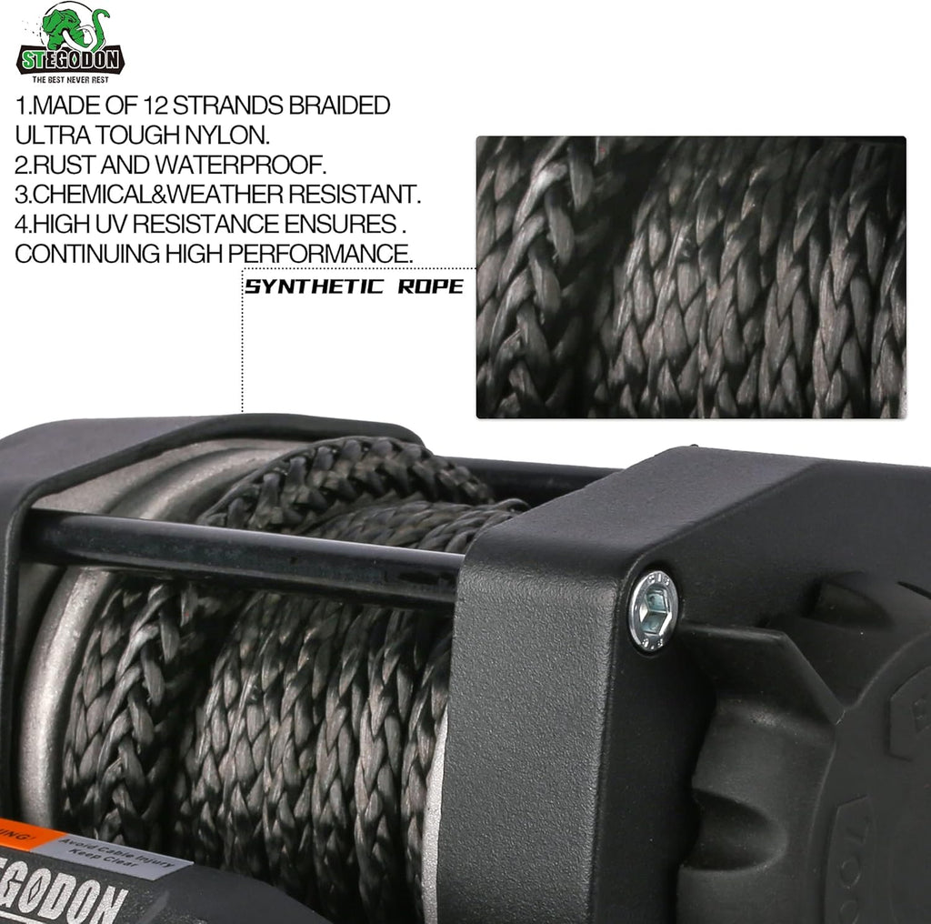3500 lb. Load Capacity 12V Synthetic Rope Electric Winch with Wireless Remote Y206774