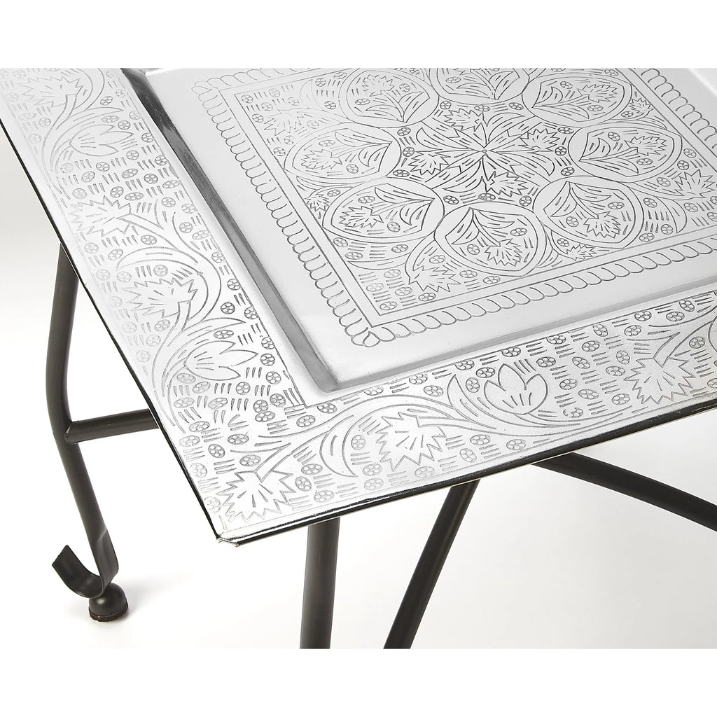 Silver Square Metal Tray Table J73307