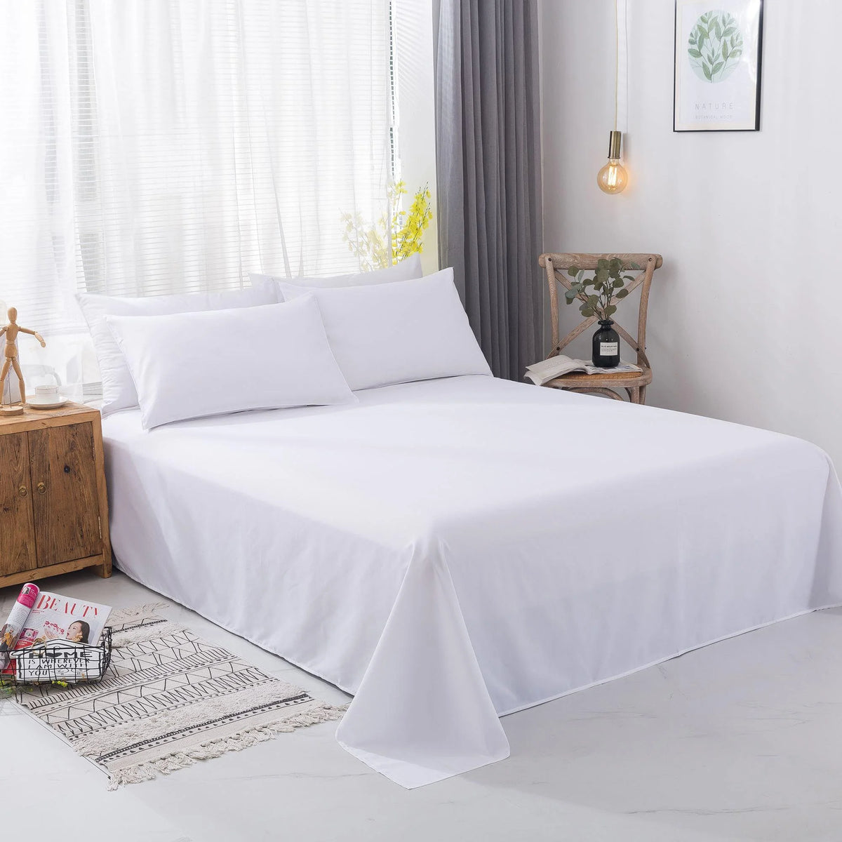 8 Pack Twin White Flat Sheets with Color Hems W4495