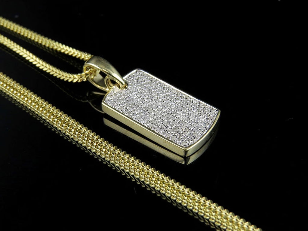 10K Yellow Gold Dogtag Diamond Pendant with 10K Franco Chain T2586