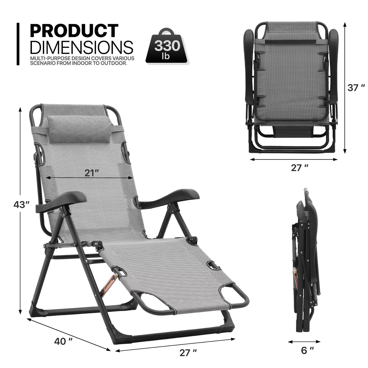 Grey Adjustable Zero Gravity Lounge Chair A40735