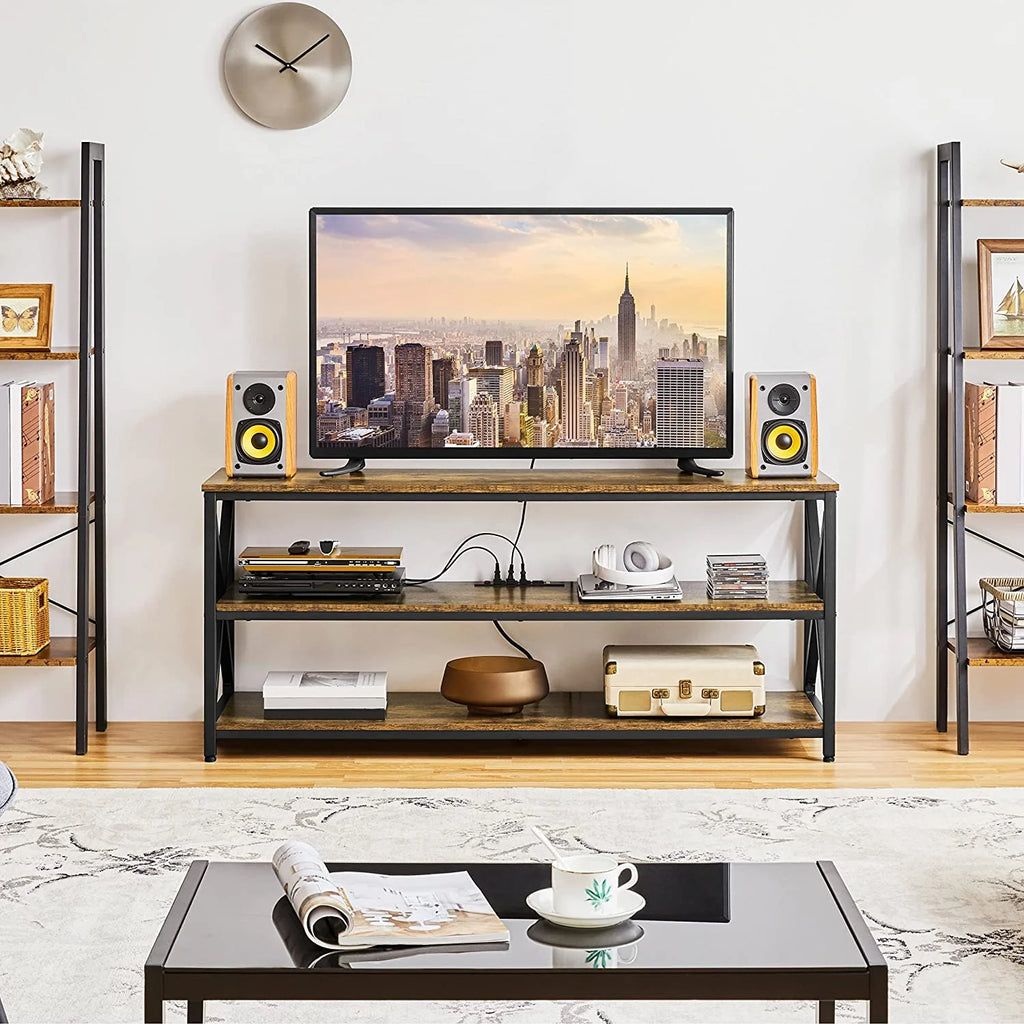 Rustic Brown 65 inch TV Stand with Power Outlets V4559