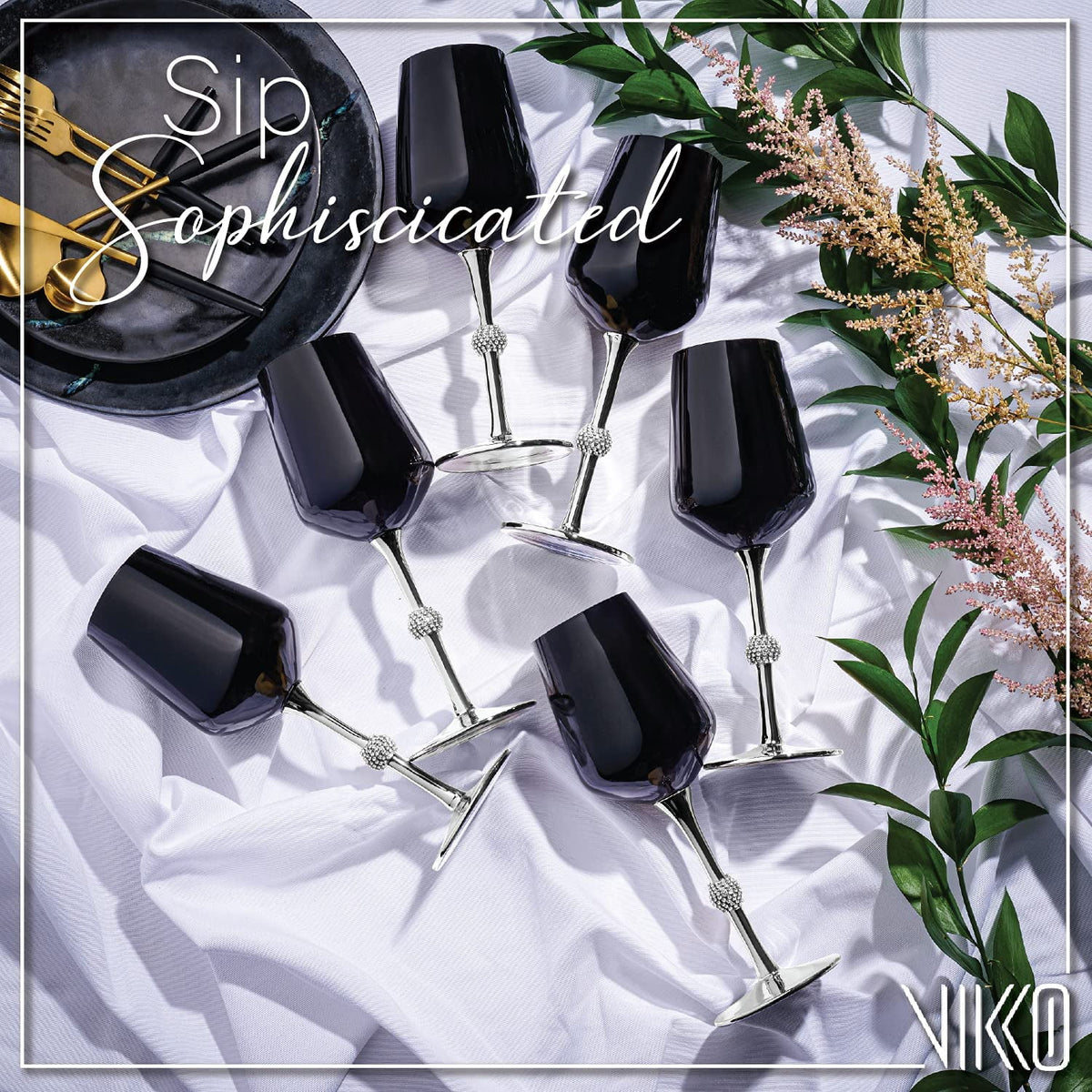 Black Silver Wine Glasses Set Of Twelve F45210