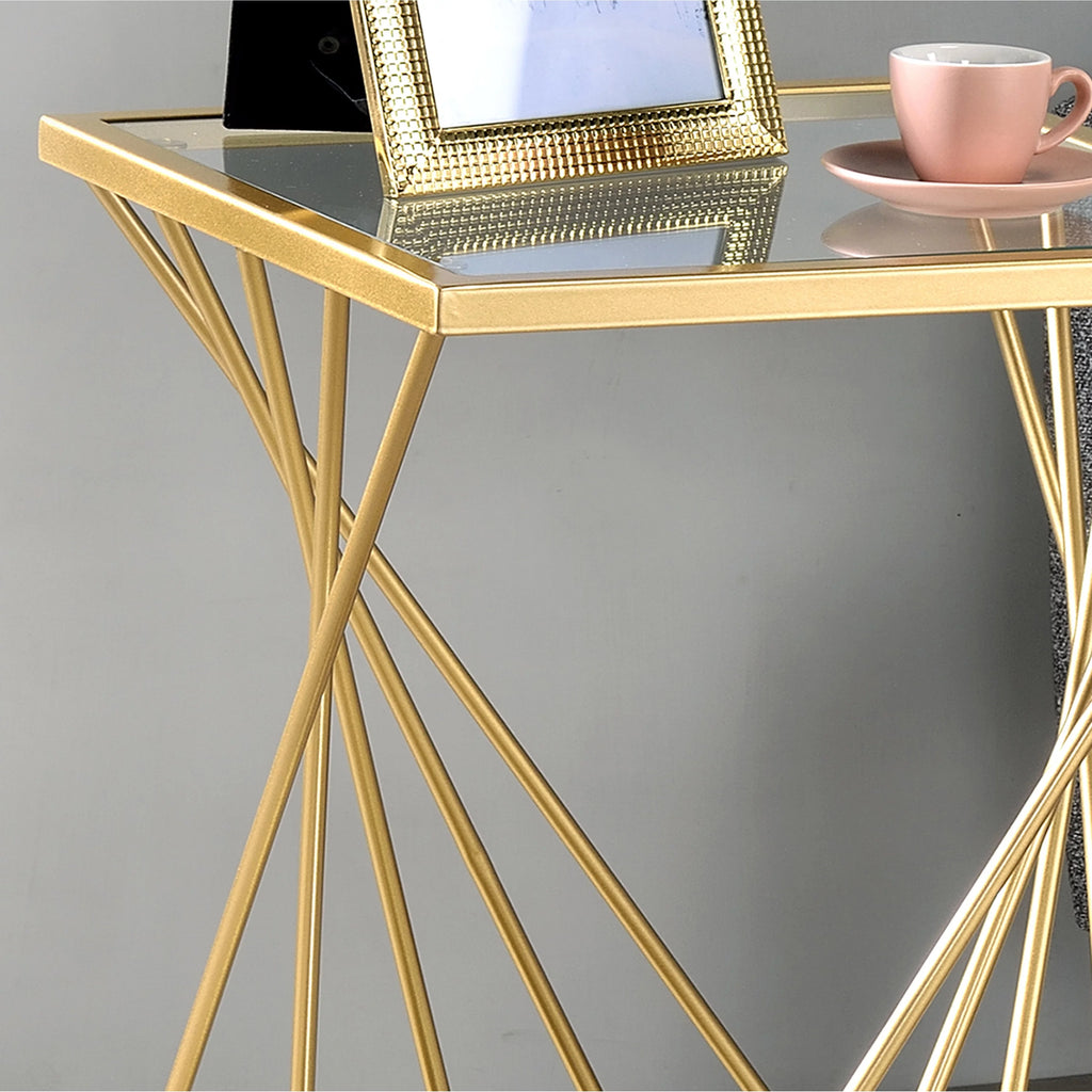 Gold 16-inch Glass 1-Shelf Side Table T435519