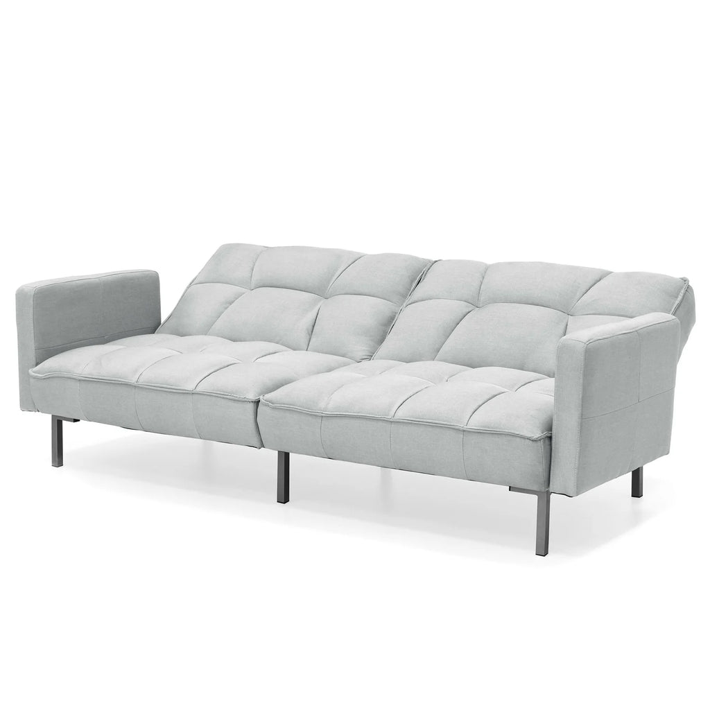 Gray Linen Convertible Futon with 2 Pillows Y751628
