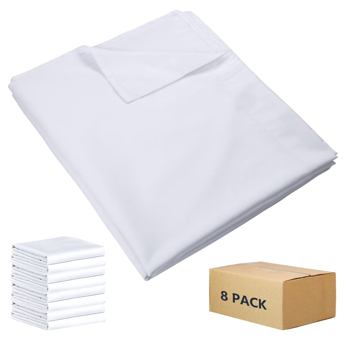 8 Pack Twin White Flat Sheets with Color Hems W4495