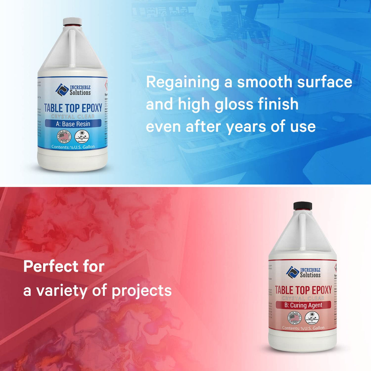 Crystal Clear Cast Tabletop Epoxy, 1 Gallon Pack of 2 L672