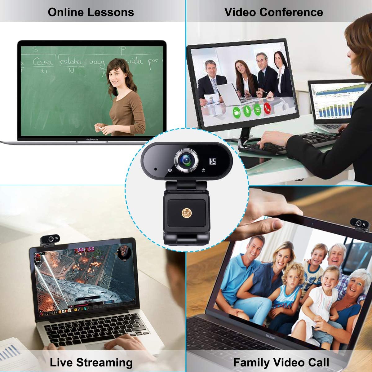 HD 1080P USB Webcam with Tripod and Privacy Cover, Pack of 2 E79621