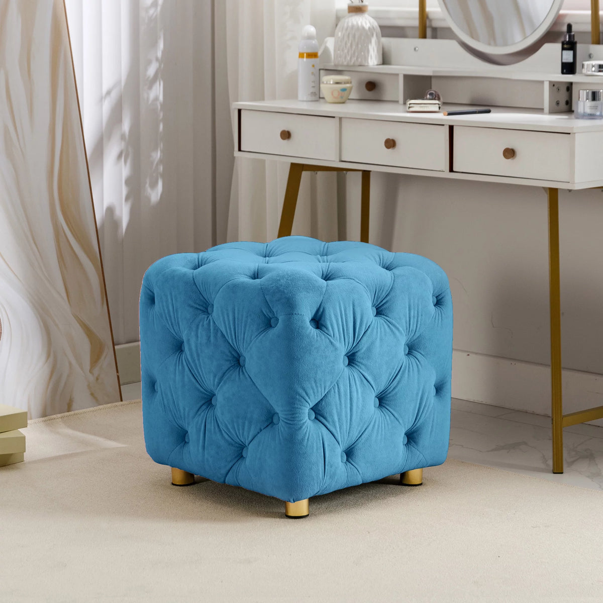 Velvet Tufted Square Ottoman X25574