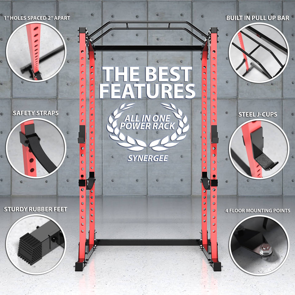 Black Red Steel Power Rack with Pull Up Bar V3631