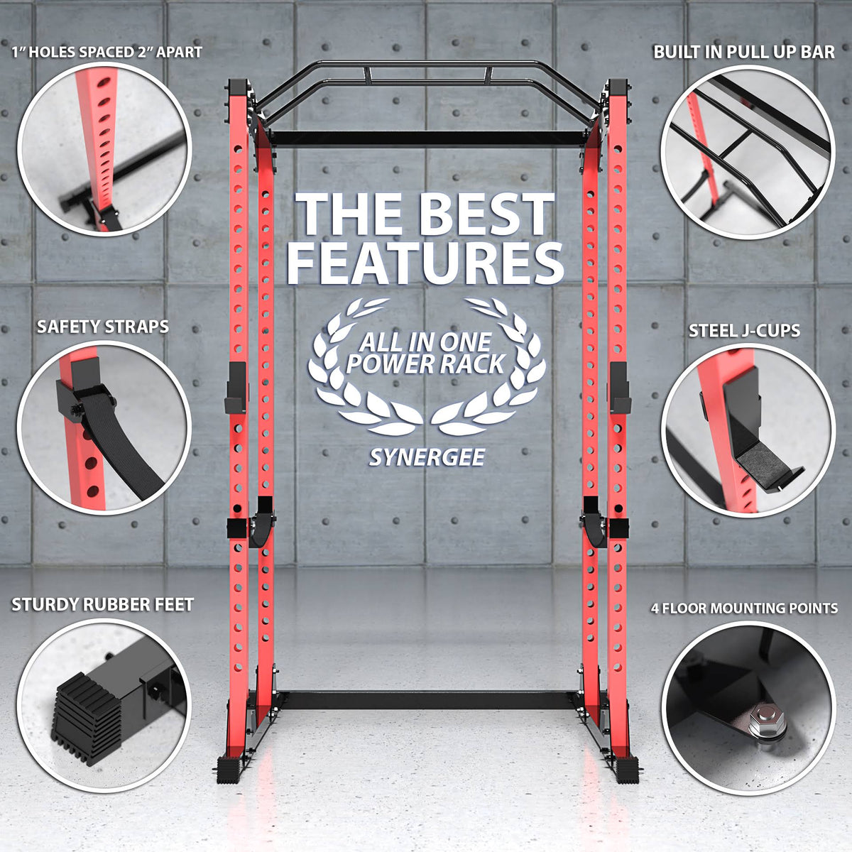 Black Red Steel Power Rack with Pull Up Bar V3631