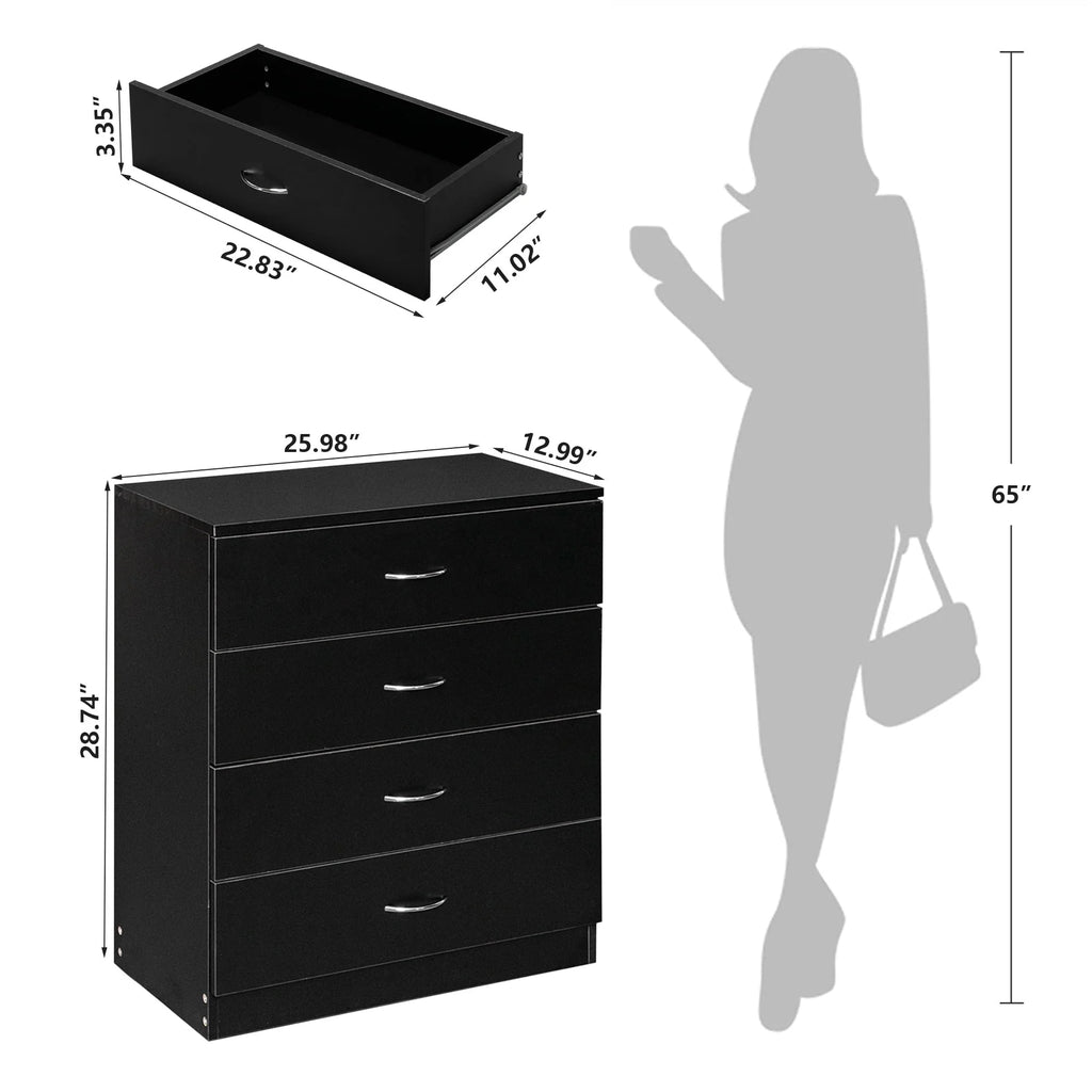 Black 4 Drawer Wood Dresser C753