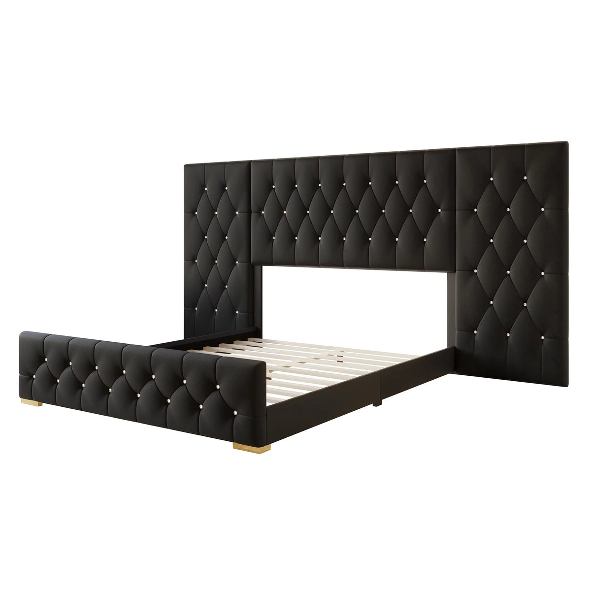 Black Velvet Tufted Platform Bed King I171
