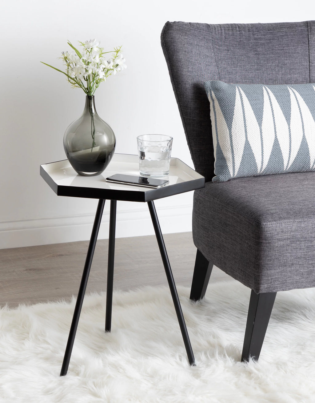 White and Black Hexagon Side Table G39701