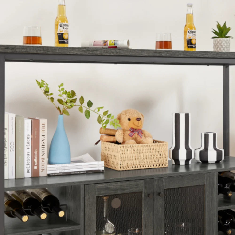 Dark Grey Wine Shelf Table U78473